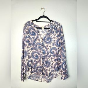 Lucky Pink Blue Paisley Long Sleeve Top